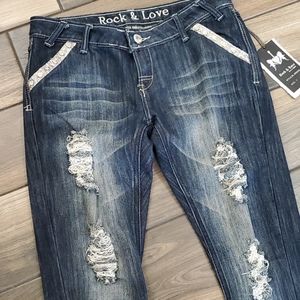 Jeans Rock & Love Embellished & Distressed New Sz 7 Junior